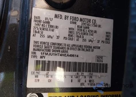 2017 Ford Expedition Xlt from USA, damaged, VIN 1FMJU1HT4HEA49614